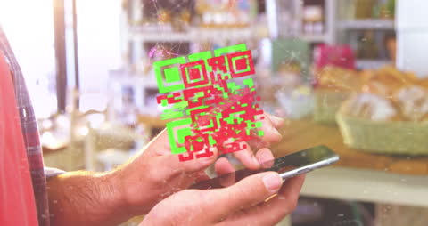 Digital Hand Scanning QR Code in Grocery Store