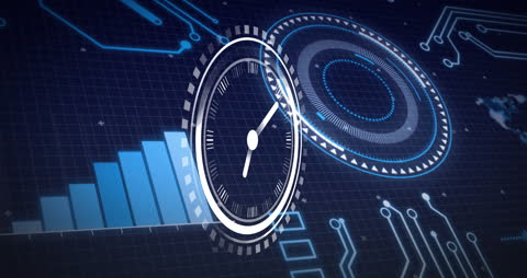 Modern Digital Clock Interface with Data Graphics