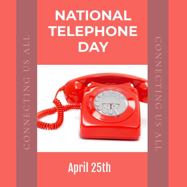 National Telephone Day Poster with Vintage Red Rotary Phone - Download Free Stock Templates Pikwizard.com