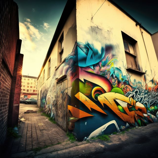 Alley with walls covered in colorful graffiti created using generative ai technology - Download Free Stock Photos Pikwizard.com