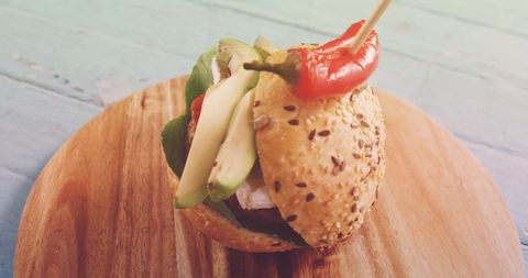 Delicious Veggie Burger on Rustic Wooden Table - Download Free Stock Images Pikwizard.com