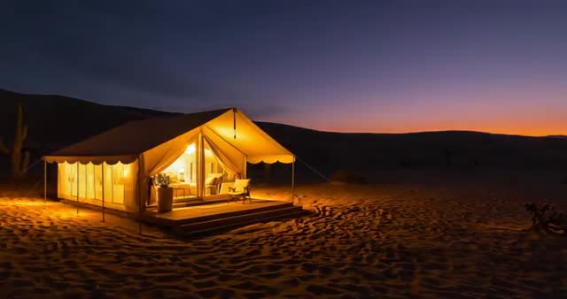 Luxurious Glamping Tent at Twilight in Serene Desert