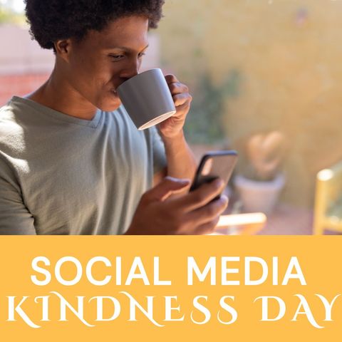 man drinking coffee while using smartphone celebrating kindness day - Download Free Stock Templates Pikwizard.com