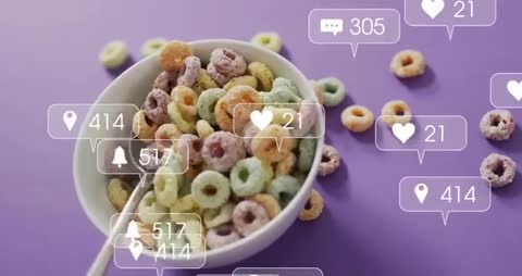 Social Media Engagement with Colorful Cereal Animation