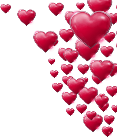 Floating red hearts on transparent background