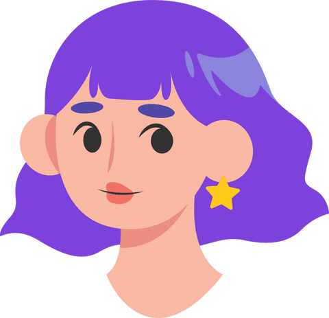 Flat Style Female Cartoon Head with Purple Hair and Star Earring Design - Download Free Stock Videos Pikwizard.com