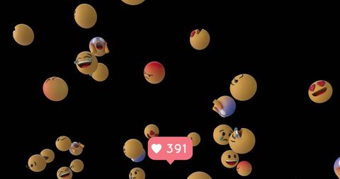 Floating Emojis with Social Media Like Counter on Black