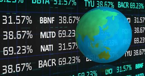 Digital Globe Overlapping Stock Market Data Conceptualizing Global Finance