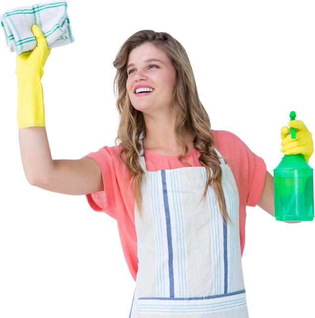 Caucasian Woman Cleaning with Protective Gloves Transparent Background Isolated - Download Free Stock Videos Pikwizard.com