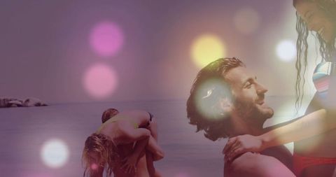 Summer Beach Fun: Couples Enjoy Playful Piggyback Rides in the Sea