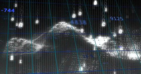 Cascading digital binary streams in futuristic data visualization