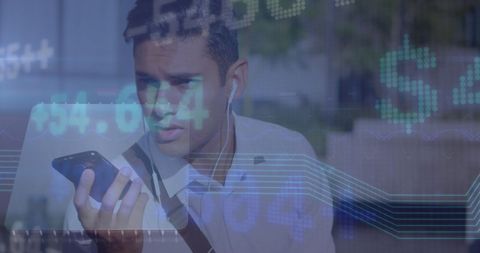 Businessman Uses Smartphone Against Financial Data Background - Download Free Stock Images Pikwizard.com