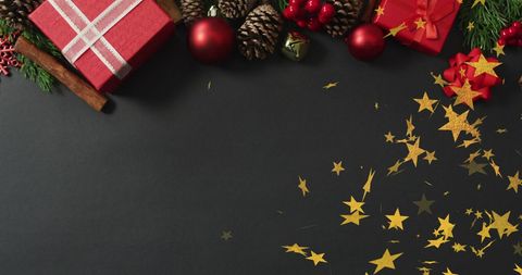 Festive Christmas Decorations with Stars on Black - Download Free Stock Images Pikwizard.com