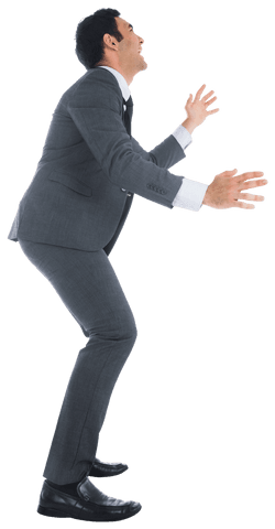 Transparent smiling biracial businessman in business suit