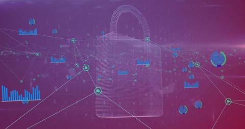 Cybersecurity concept with digital padlock