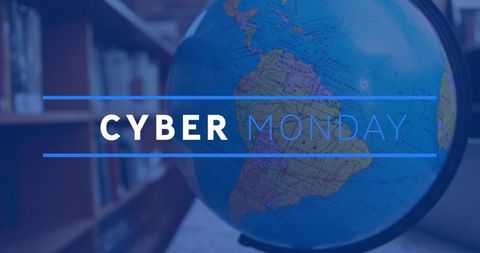 Cyber monday banner on blue globe background for digital marketing