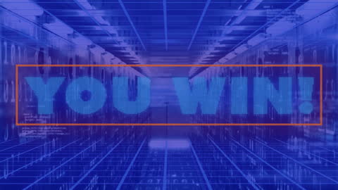 Digital Game Win Screen Overlay in Server Room Background
