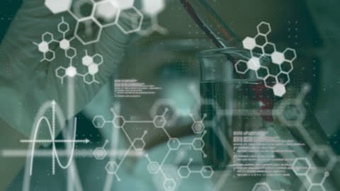 Digital Interface with Chemical Formula and Data Animation in Laboratory