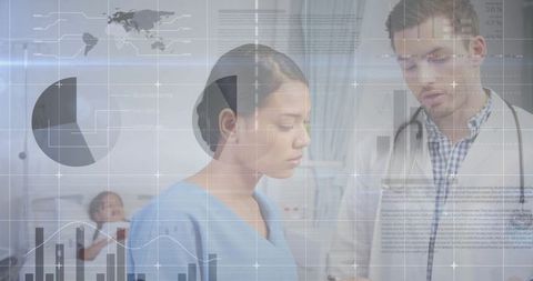 Medical Doctor Analyzing Data with Patient in Clinical Environment