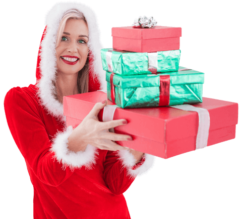 smiling woman in santa outfit holding transparent christmas gifts - Download Free Stock Videos Pikwizard.com