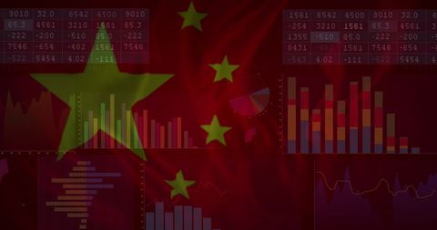 China Flag with overlay of Economic Data and Charts - Download Free Stock Images Pikwizard.com