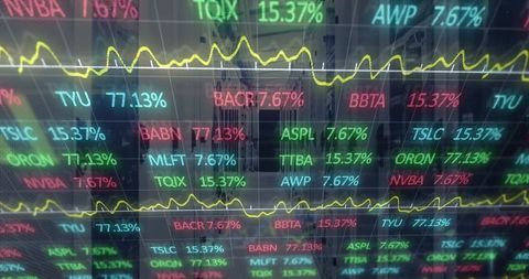 Displaying Neon Stock Ticker and Real-Time Market Data on Reflective Trading Floor Glass
