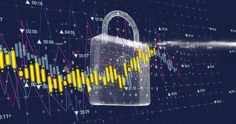 Digital Padlock with Financial Graph Overlay Illustrating Cybersecurity