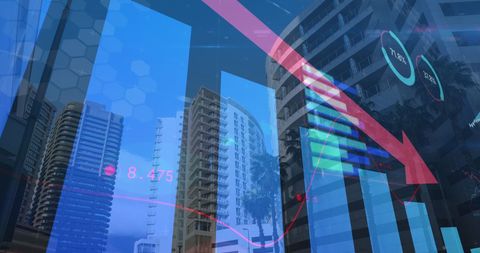 Digital Financial Decline Concept over Urban Skyline