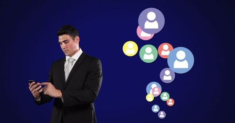 Businessman Engaging with Social Media Apps Connects Globally