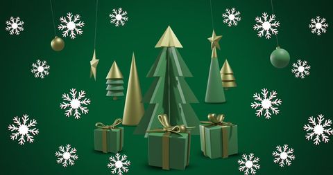 Abstract Christmas Trees with Ornaments and Gifts