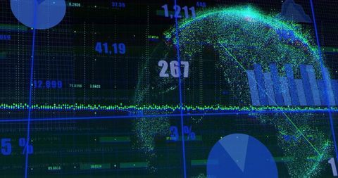 Neon Particle Globe Visualizing Global Data Streams on Futuristic Analytics Dashboard