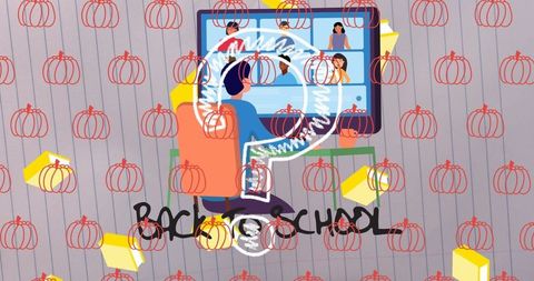 Virtual Learning Concept with Student and Colorful Doodles