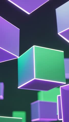 Floating neon cubes drifting vertically in looping motion futuristic tech abstract