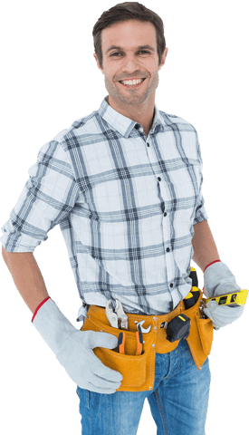 confident technician holding spirit level transparent background - Download Free Stock Videos Pikwizard.com