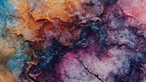 Vibrant marbled resin texture with cracked veins, layered pigment flow and color contrast