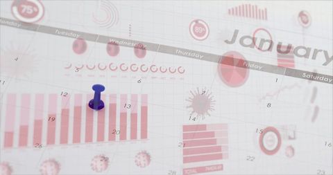 Covid-19 Pandemic Concept with Floating Visual Data Over Calendar