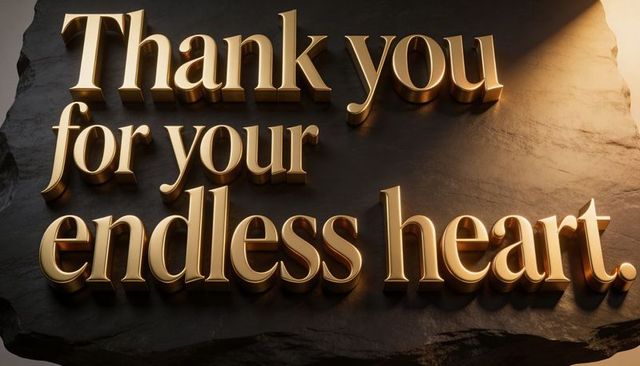 Gold 3d serif text thank you for your endless heart reflecting on slate plaque