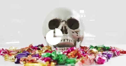 Futuristic Data Visualization on Skull with Colorful Candy