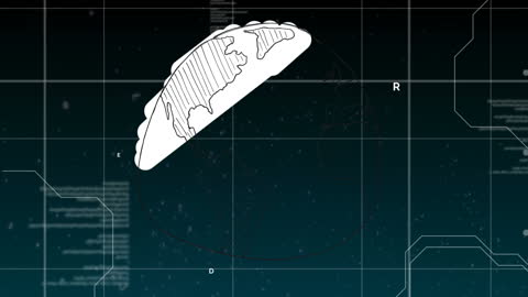 Animated Globe with Data Overlay on Digital Grid Background