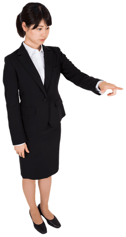Focused Asian Businesswoman Pointing Out Direction Transparent