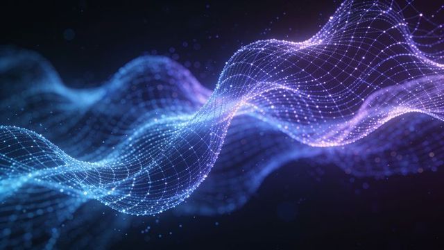 Glowing data wave mesh visualizing ai network flow in neon cyan and magenta