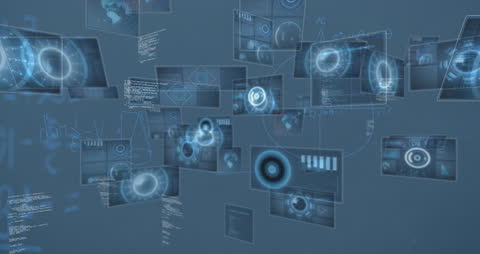 Digital Interface of Data and Equations Illuminating on Blue Screen