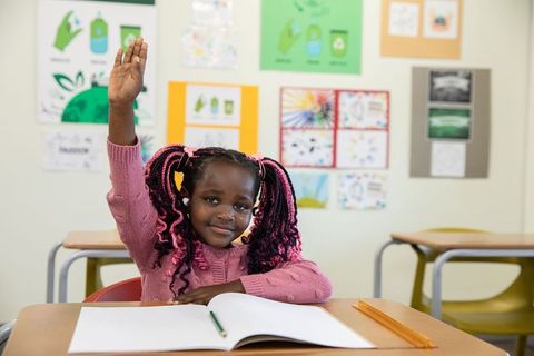 Young Girl Enthusiastically Participating in Classroom