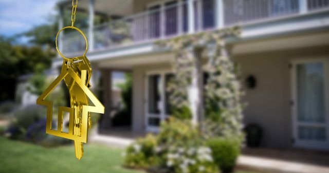 Golden House Keys Hanging Over Luxurious Out of Focus Home - Download Free Stock Images Pikwizard.com