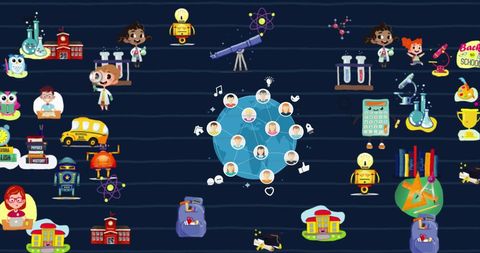 Global education networking illustration on blue lined background