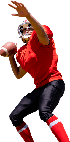 Dynamic American Football Player Throwing Pass on Transparent Background