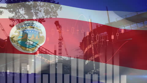 Costa Rican Flag with Economy and Financial Data Overlay