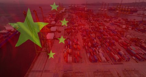 Chinese Flag Overlapping Industrial Port Commerce - Download Free Stock Images Pikwizard.com