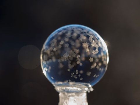 Frozen crystal ball bubble detailed with star-shaped ice crystals