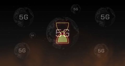 5G Technology Concept with Globes and Digital Hourglass Interface